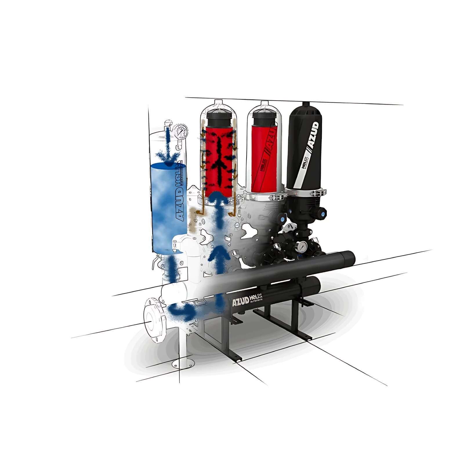 Diagram of an AZUD HELIX AUTOMATIC FT AA filtration station